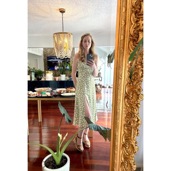 NWOT Lulus Party in Paris Sage Green Print Tie-Strap Midi Dress Small - Picture 13 of 14